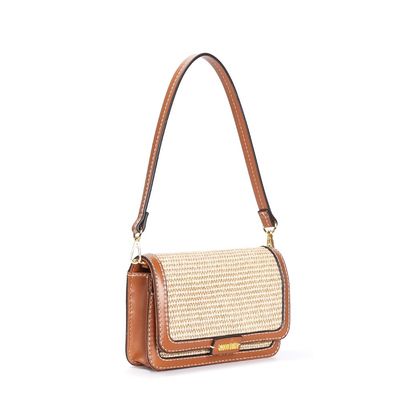 Bolsa Bege Tramado Alça De Ombro