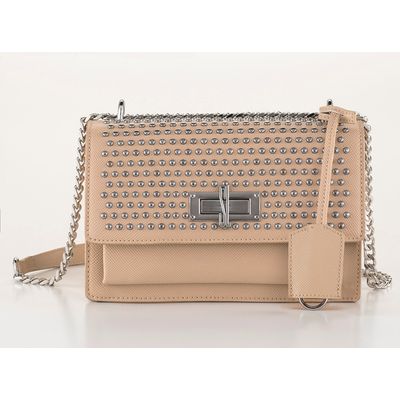 Bolsa Risco Retangular Tachas Bege