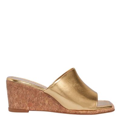 Mule Metalizado Salto Anabela Dourado