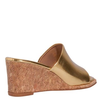 Mule Metalizado Salto Anabela Dourado