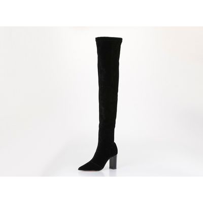Bota Over The Knee Preta Veludo Strech