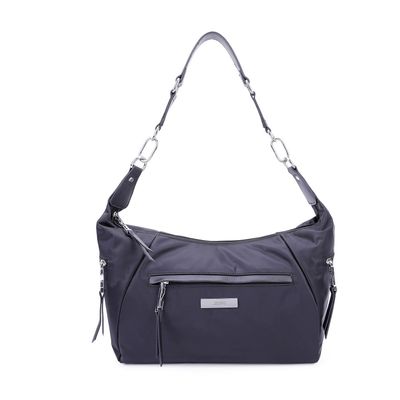 Bolsa Nylon Argola Preto e Prata