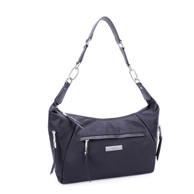 Bolsa Nylon Argola Preto e Prata