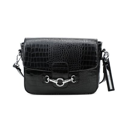 Bolsa Média Croco Alto Brilho Preta