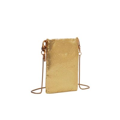 Bolsa Porta Celular Malha Metal Dourado Alça Transversal