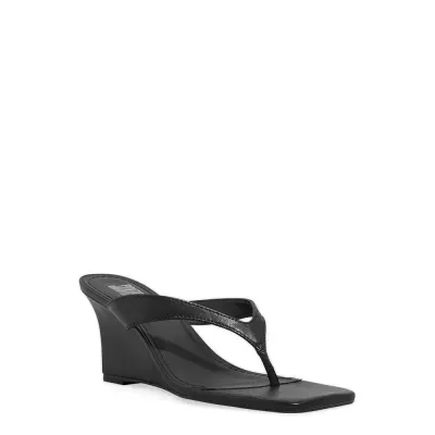 Mule Thong Couro Preto Anabela