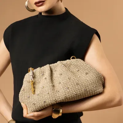 Bolsa Pouch Transversal Tramado Cinza