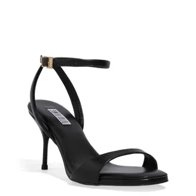 Sandália Couro Acolchoada Salto Fino Preto