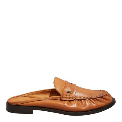 Mocassim Mule Couro Confort Marrom Franzido