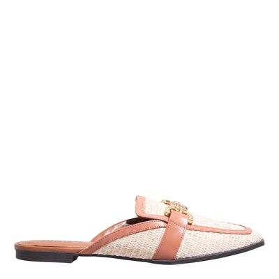 Mocassim Mule Palha Bege Bico Quadrado