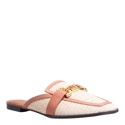 Mocassim Mule Palha Bege Bico Quadrado