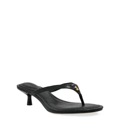 Mule Thong Couro Nobre Salto Baixo Preto