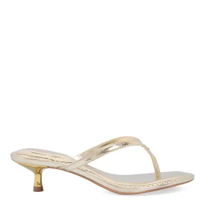 Mule Thong Couro Metalizado Dourado