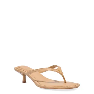 Mule Thong Couro Nobre Salto Baixo Bege