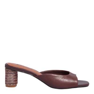 Mule Couro Nobre Marrom Dark Salto Grosso