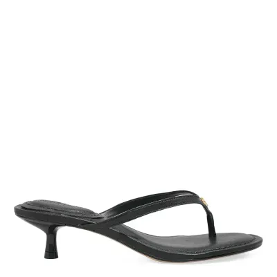 Mule Thong Couro Nobre Salto Baixo Preto