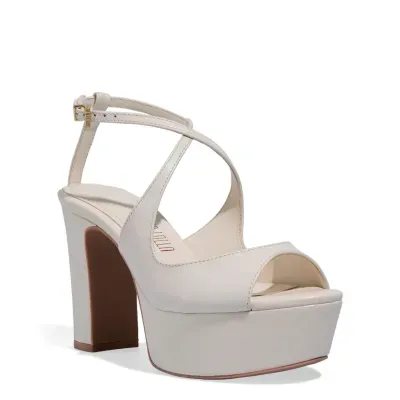 Sandália Plataforma Couro Tira Cruzada Marfim