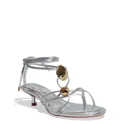 Sandália Amarração Metalizada Prata Metal
