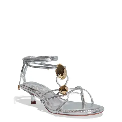 Sandália Amarração Metalizada Prata Metal