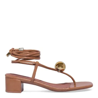 Sandália Amarração Napa Salto Baixo Marrom