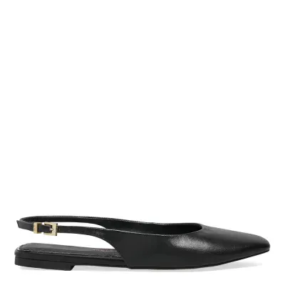 Sapatilha Slingback Couro Bico Quadrado Preto