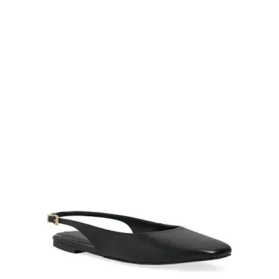 Sapatilha Slingback Couro Bico Quadrado Preto