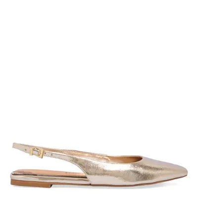 Sapatilha Slingback Metalizada Bico Quadrado Dourada