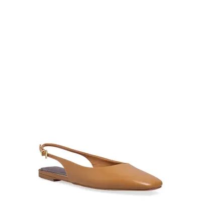 Sapatilha Slingback Couro Bico Quadrado Caramelo