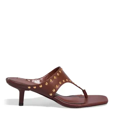 Mule Couro Nobre Marrom Dark Salto Fino