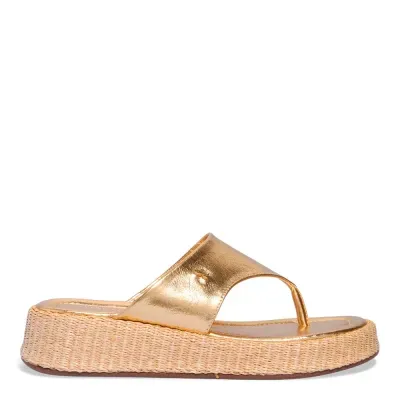 Papete Flatform Thong Dourada Metalizada