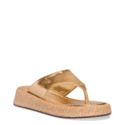 Papete Flatform Thong Dourada Metalizada