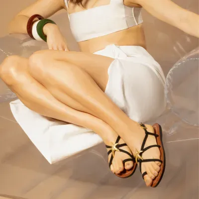 Rasteira Estrela Camurça Preta