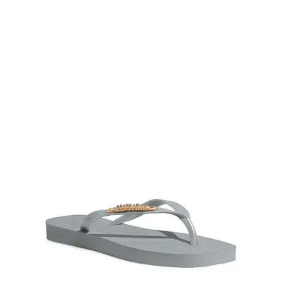 Chinelo Borracha Bico Quadrado Cinza Claro