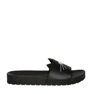 Sandália Slide Infantil Preto Borracha Gatinho