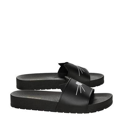 Sandália Slide Infantil Preto Borracha Gatinho