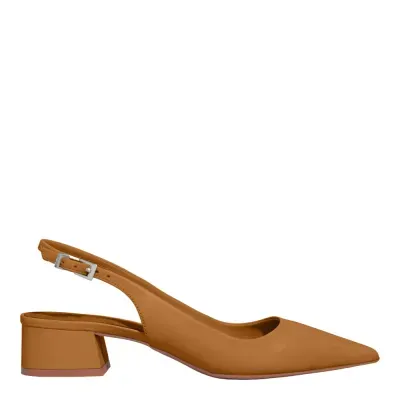 Scarpin Slingback Couro Salto Baixo Caramelo