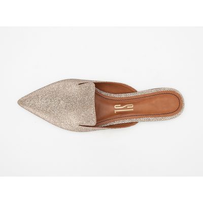 Mule Bico Fino Glitter Dourado