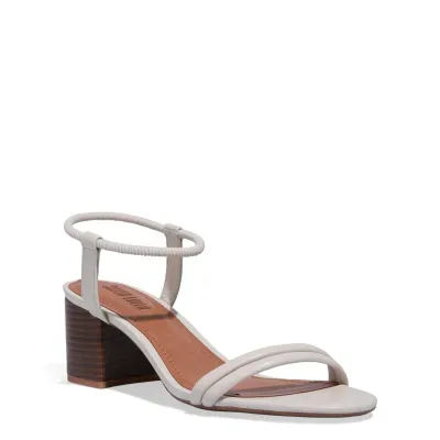 Sandália Ecower Off White Salto Bloco Fachete