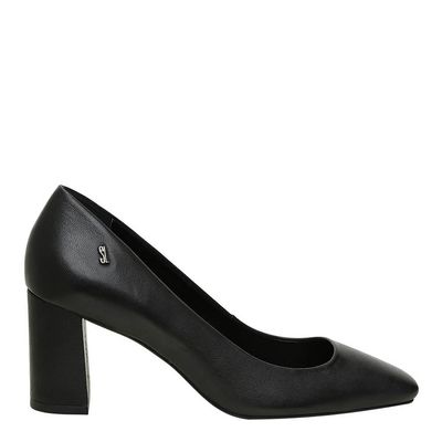 Scarpin Couro Bico Quadrado Preto