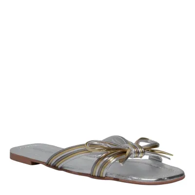 Rasteira Metalizada Laço Prata