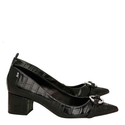 Scarpin Croco Argola Preto