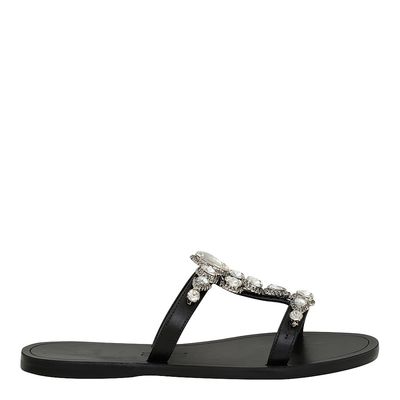 Rasteira Couro Pelica Soft Pedraria Preto