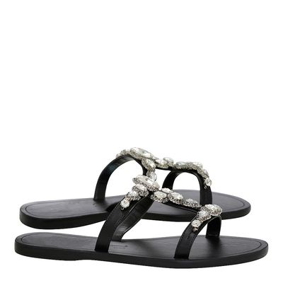Rasteira Couro Pelica Soft Pedraria Preto