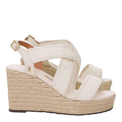 Sandália anabela tela off white