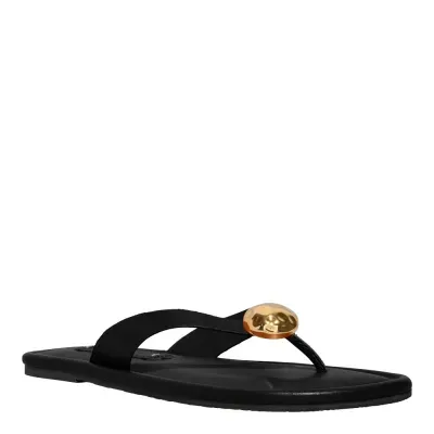 Rasteira Couro Confort Acolchoada Preta Metal