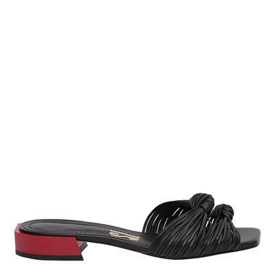Rasteira Tiras Nó Preto e Vermelho