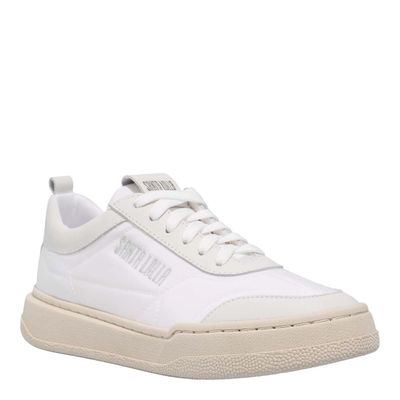 Tênis Couro Confort Branco Recortes Cinza