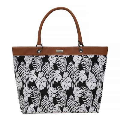 Bolsa Shopper Tecido Floral Preta