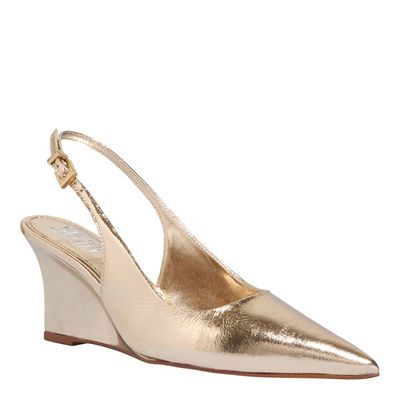Scarpin Slingback Couro Metalizado Anabela