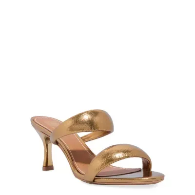 Mule Couro Metalizado Bronze Salto Fino